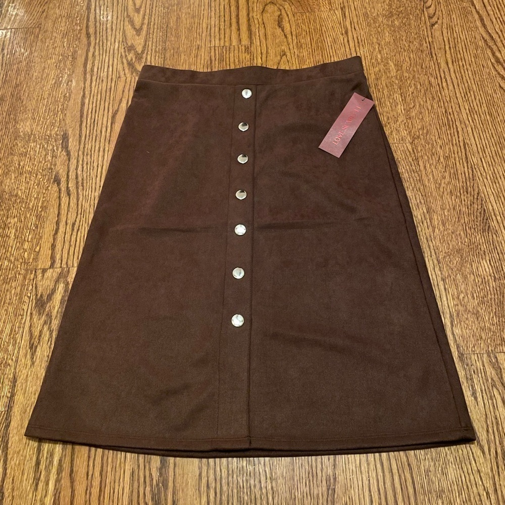 Love Scarlett Dark Brown Faux Suede Faux Button Up Skirt Size MEDIUM